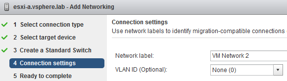 vsphere standard network switch web client connection setting