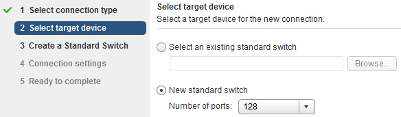 vsphere standard network switch web client select target device