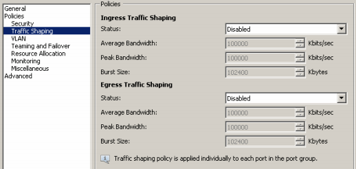 vsphere traffic shaping client dss